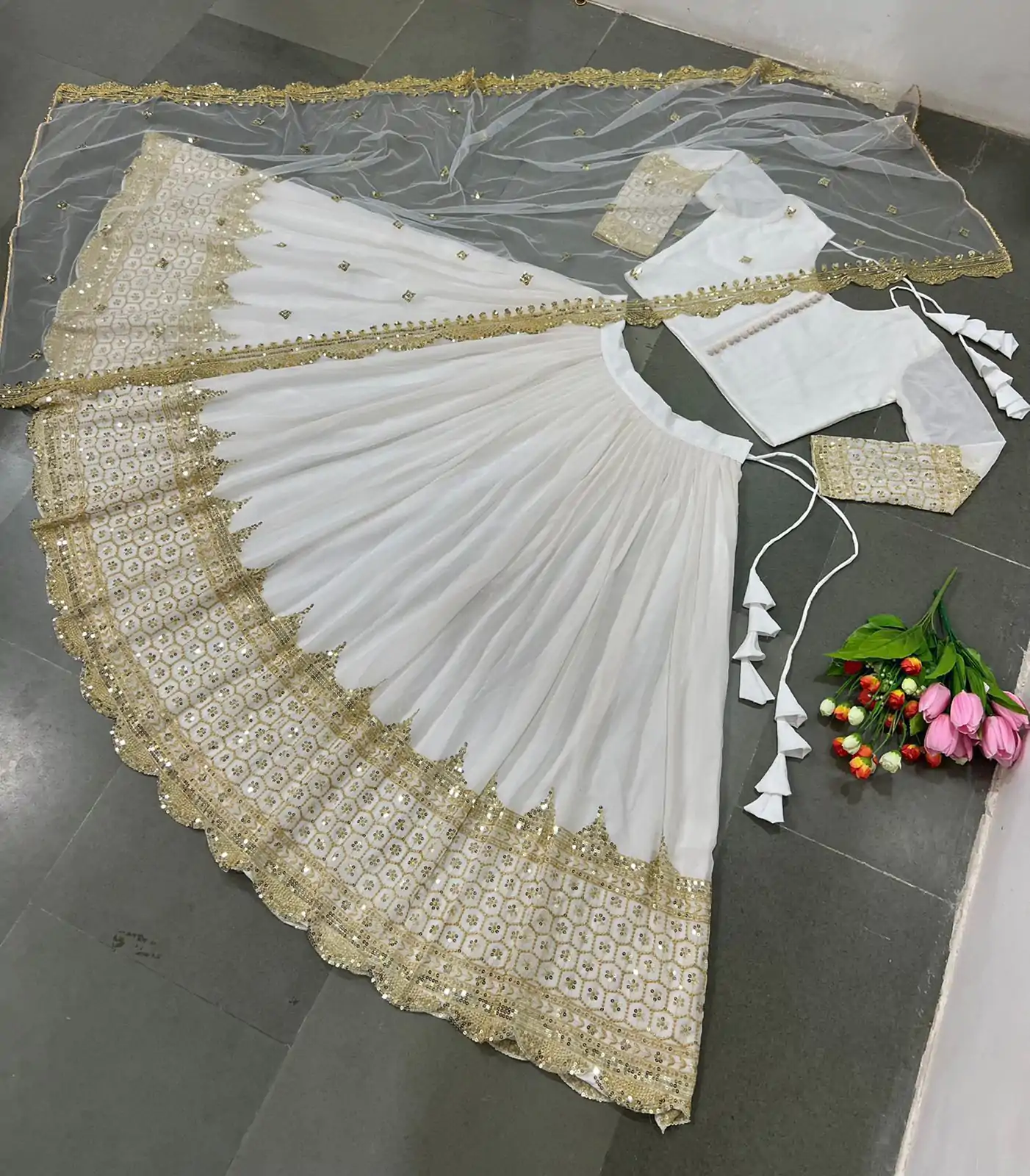 ZF 204 White Color Faux Georgette Heavy Embroidery Sequence Work Lehenga Choli Wedding, Party, Events Etc. Expected Delivery 4-6 Working Days 1899/- | Lehenga, Bollywood Lehenga, Creative Lehenga, Designer Lehenga, Embroidered Lehenga, Party Wear Lehenga