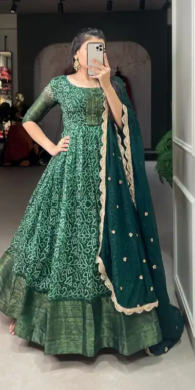 YNF 5022 Green Color Soft Chanderi Printed Weaving Work Gown Casual, Wedding, Festive, Events, Designer Party Wear, Delivery 4-6 Working Days @1899 | Gowns, Bollywood Gowns, Creative Gowns, Designer Gowns, Embroidered Gowns, Party Wear Gowns