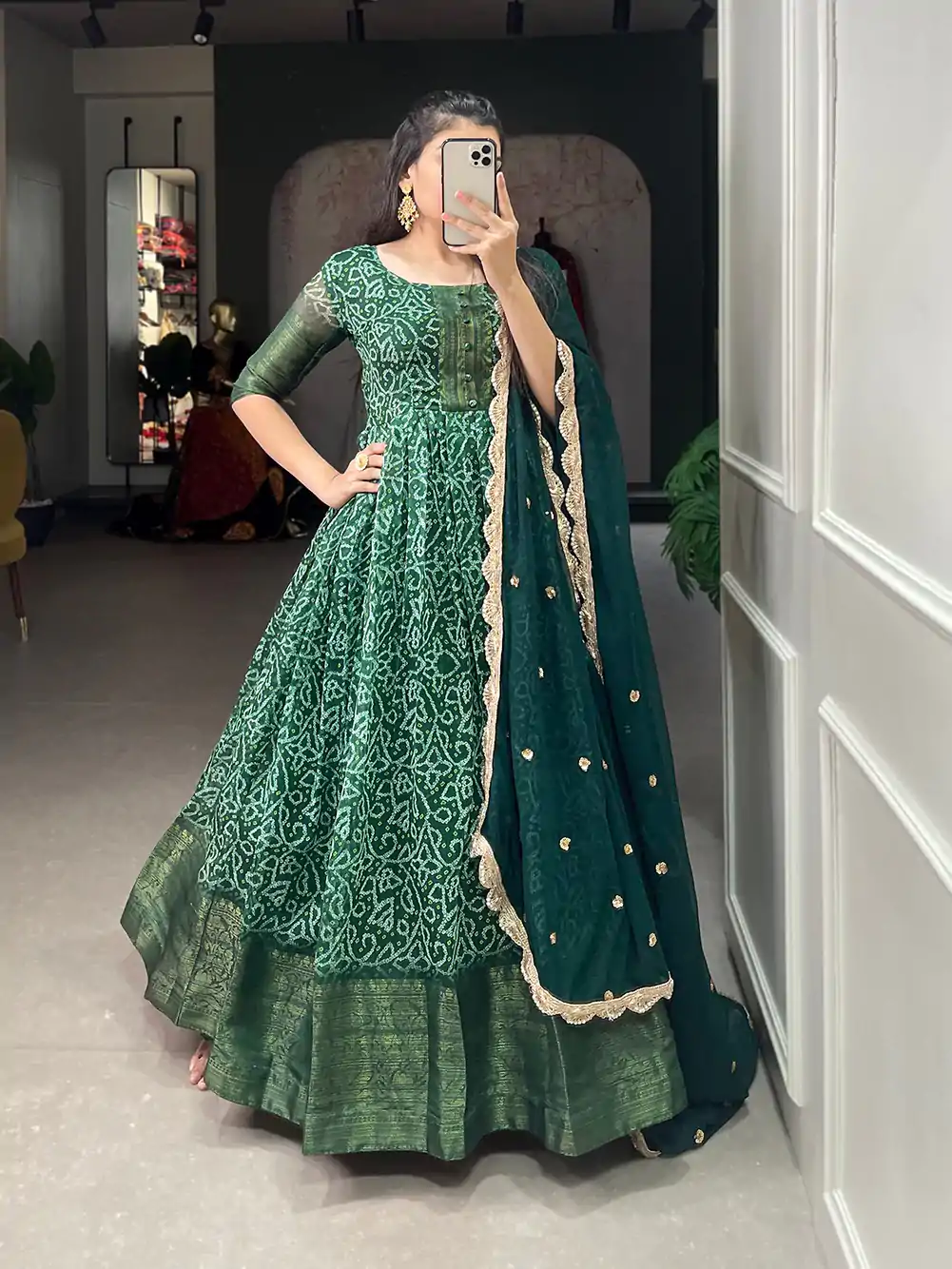 YNF 5022 Green Color Soft Chanderi Printed Weaving Work Gown Casual, Wedding, Festive, Events, Designer Party Wear, Delivery 4-6 Working Days @1899 | Gowns, Bollywood Gowns, Creative Gowns, Designer Gowns, Embroidered Gowns, Party Wear Gowns