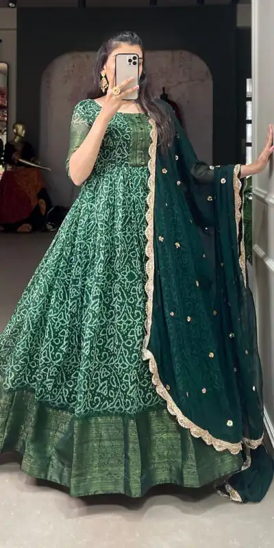 YNF 5022 Green Color Soft Chanderi Printed Weaving Work Gown Casual, Wedding, Festive, Events, Designer Party Wear, Delivery 4-6 Working Days @1899 | Gowns, Bollywood Gowns, Creative Gowns, Designer Gowns, Embroidered Gowns, Party Wear Gowns