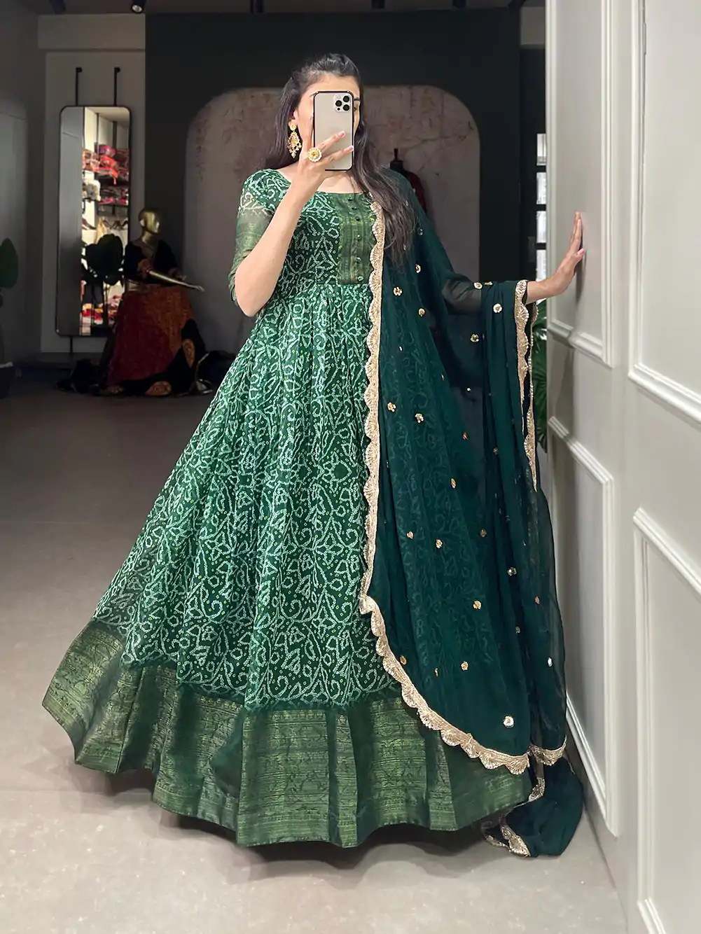 YNF 5022 Green Color Soft Chanderi Printed Weaving Work Gown Casual, Wedding, Festive, Events, Designer Party Wear, Delivery 4-6 Working Days @1899 | Gowns, Bollywood Gowns, Creative Gowns, Designer Gowns, Embroidered Gowns, Party Wear Gowns