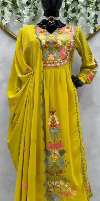 RTC 5541 Yellow Color Georgette Embroidery Real Mirror Salwar Suit Wedding, Party, Festive, Events Etc. Expected Delivery 4-6 Working Days @1599/- | Jump Suits, Salwar suit, Designer Suits, Casual Suits, Creative suits, Palazzo Suits, Party Wear Suits, Patiala Suits, Straight Suits