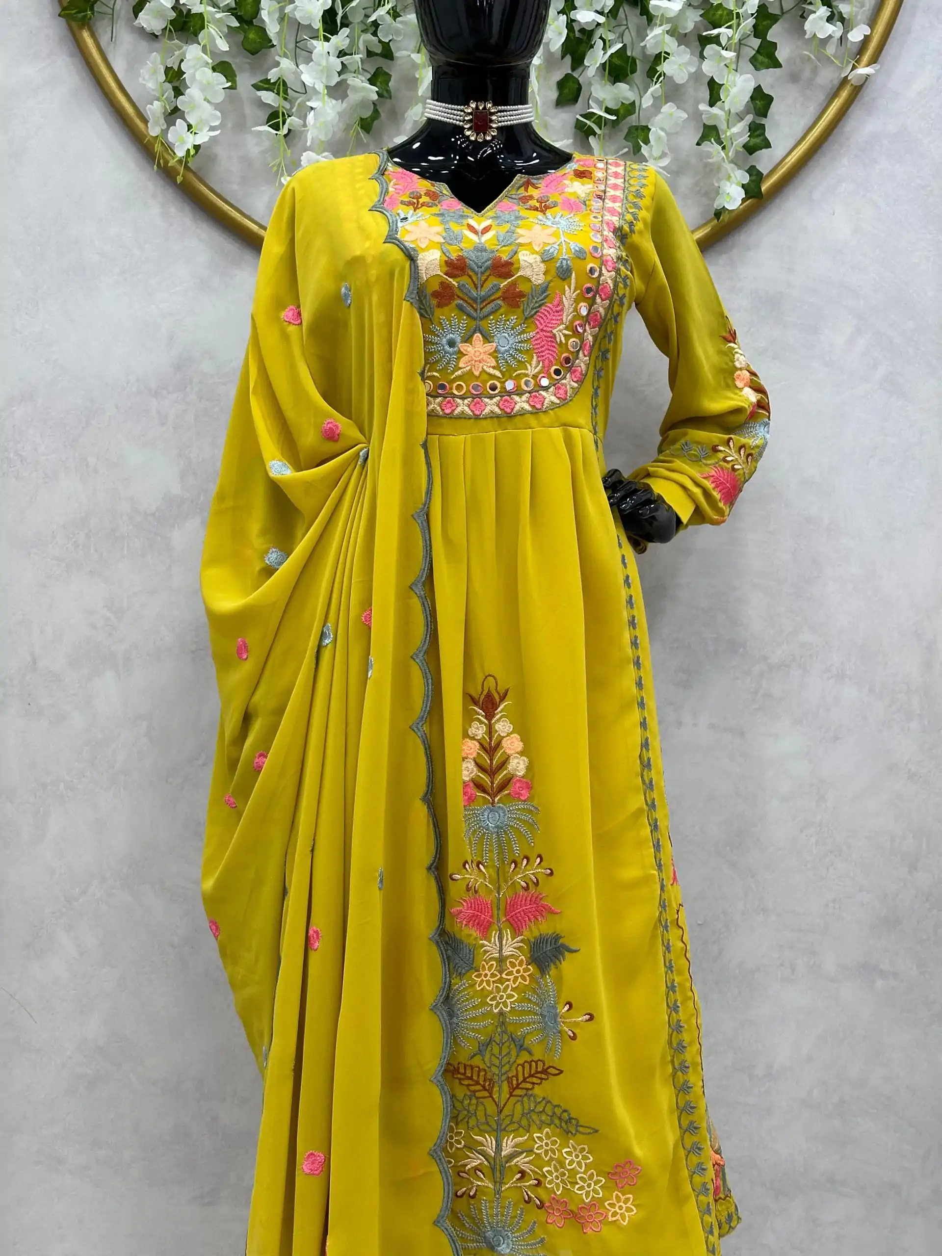 RTC 5541 Yellow Color Georgette Embroidery Real Mirror Salwar Suit Wedding, Party, Festive, Events Etc. Expected Delivery 4-6 Working Days @1599/- | Jump Suits, Salwar suit, Designer Suits, Casual Suits, Creative suits, Palazzo Suits, Party Wear Suits, Patiala Suits, Straight Suits