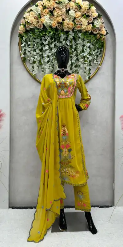 RTC 5541 Yellow Color Georgette Embroidery Real Mirror Salwar Suit Wedding, Party, Festive, Events Etc. Expected Delivery 4-6 Working Days @1599/- | Jump Suits, Salwar suit, Designer Suits, Casual Suits, Creative suits, Palazzo Suits, Party Wear Suits, Patiala Suits, Straight Suits