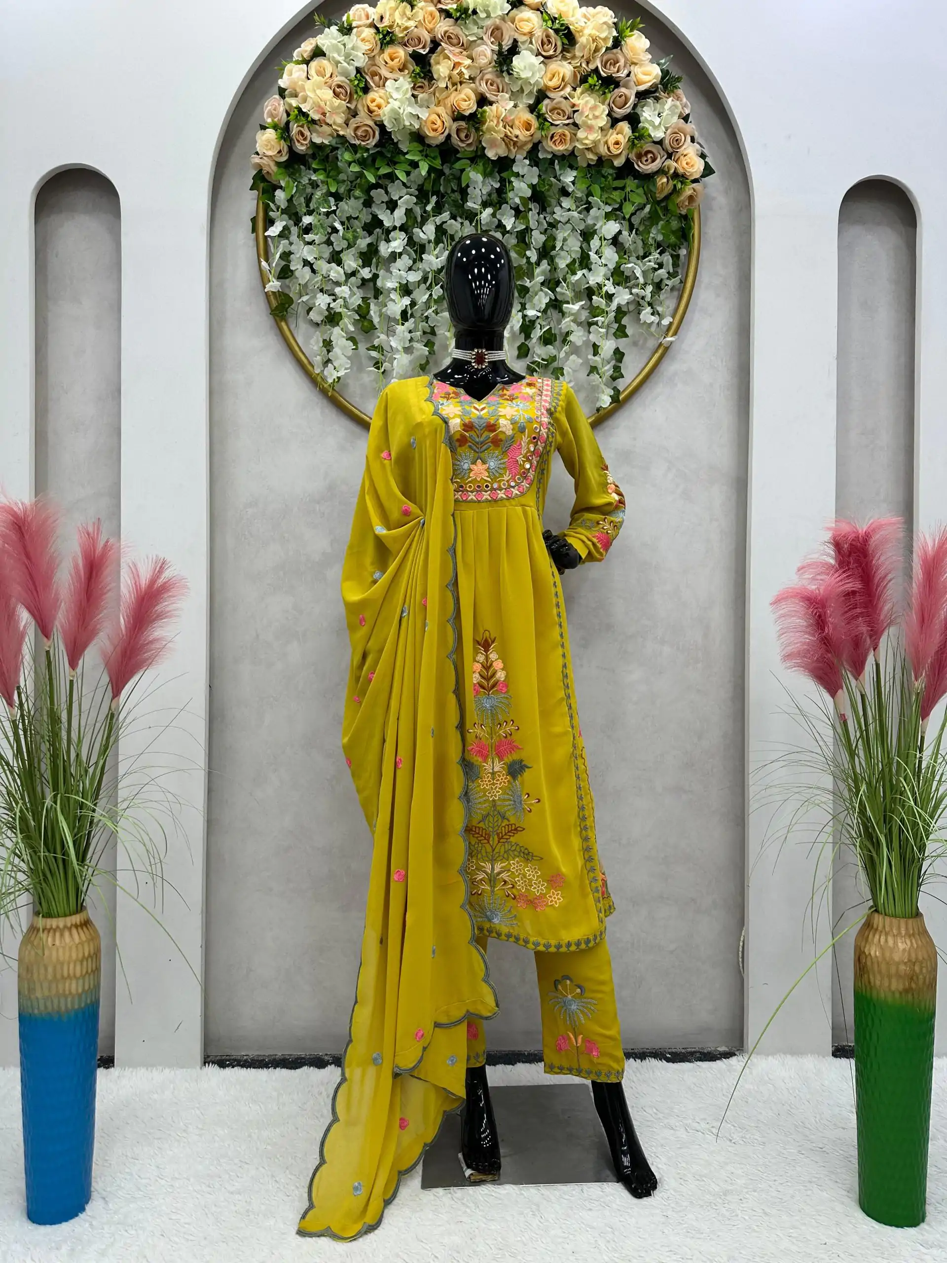 RTC 5541 Yellow Color Georgette Embroidery Real Mirror Salwar Suit Wedding, Party, Festive, Events Etc. Expected Delivery 4-6 Working Days @1599/- | Jump Suits, Salwar suit, Designer Suits, Casual Suits, Creative suits, Palazzo Suits, Party Wear Suits, Patiala Suits, Straight Suits