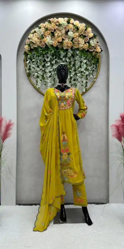 RTC 5541 Yellow Color Georgette Embroidery Real Mirror Salwar Suit Wedding, Party, Festive, Events Etc. Expected Delivery 4-6 Working Days @1599/- | Jump Suits, Salwar suit, Designer Suits, Casual Suits, Creative suits, Palazzo Suits, Party Wear Suits, Patiala Suits, Straight Suits