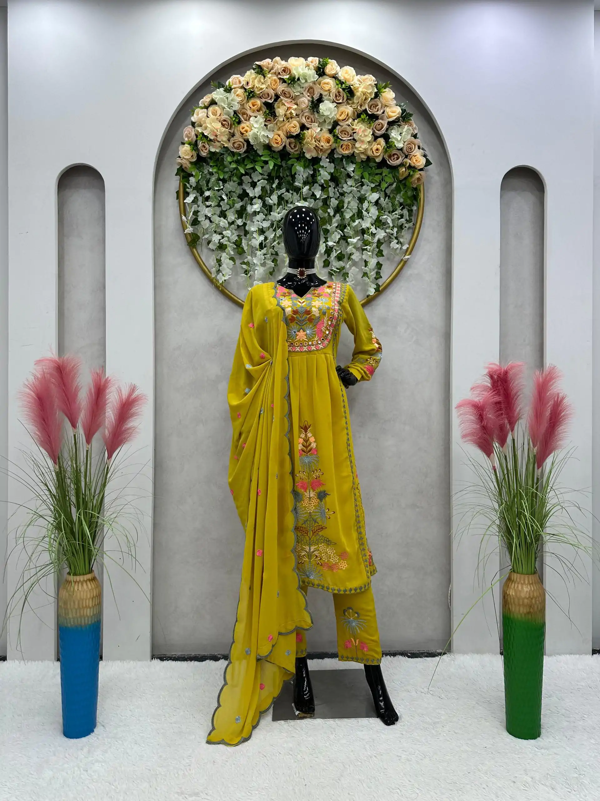 RTC 5541 Yellow Color Georgette Embroidery Real Mirror Salwar Suit Wedding, Party, Festive, Events Etc. Expected Delivery 4-6 Working Days @1599/- | Jump Suits, Salwar suit, Designer Suits, Casual Suits, Creative suits, Palazzo Suits, Party Wear Suits, Patiala Suits, Straight Suits