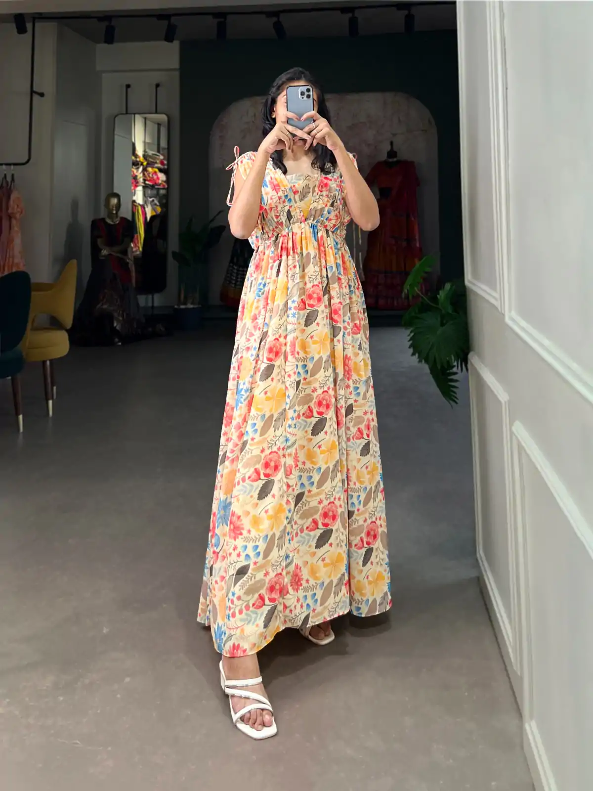 YNF 5015 Mustard Color Georgette Floral printed Gown Casual, Wedding, Festive, Events, Designer Party Wear, Delivery 4-6 Working Days @1649 | Gowns, Bollywood Gowns, Creative Gowns, Designer Gowns, Embroidered Gowns, Party Wear Gowns