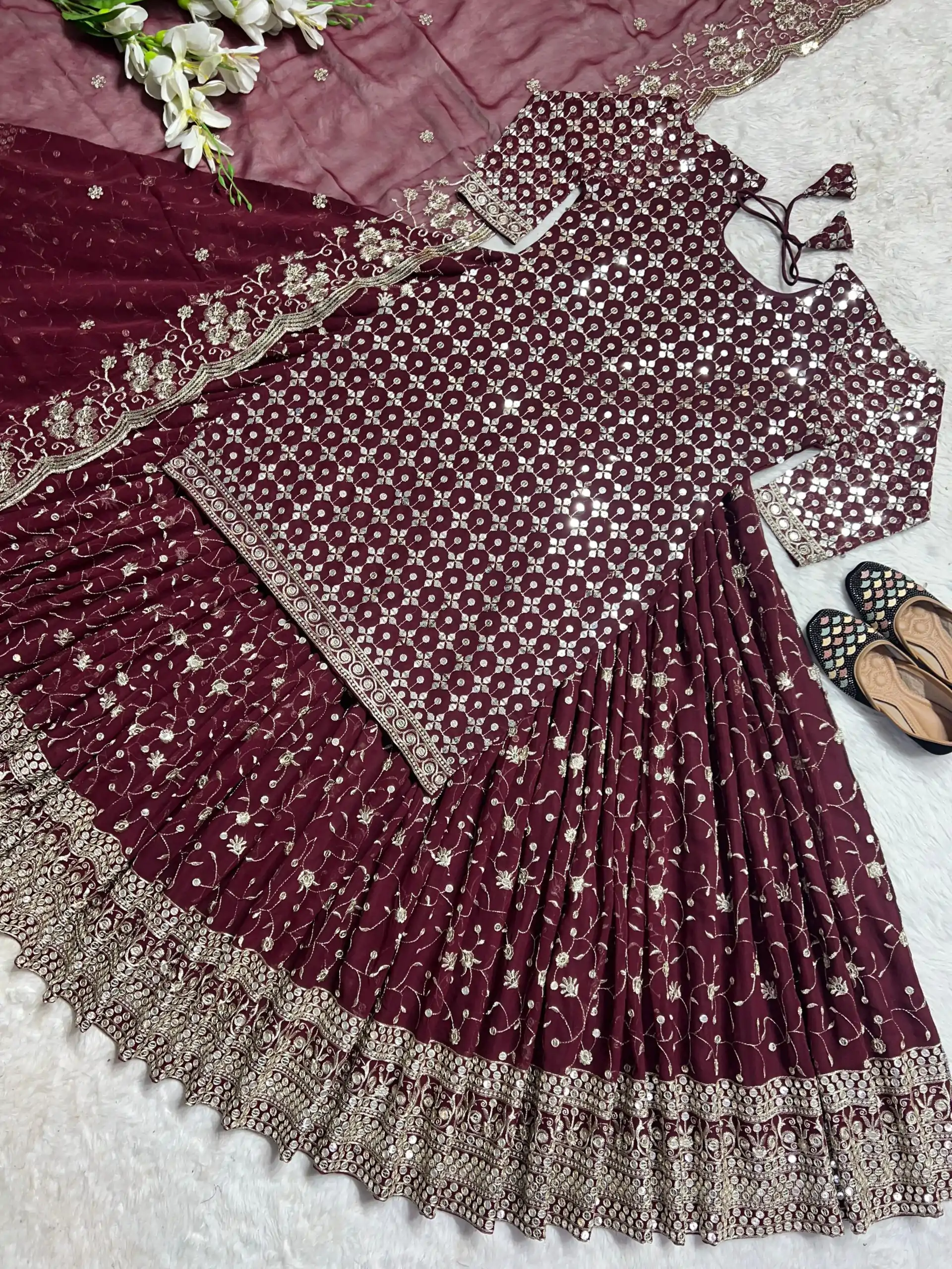 MF 418 Maroon Color Sequence Multi Needle Work Lehenga Choli Wedding, Party, Festive, Events Etc. Expected 4-6 Working Days @2199/- | Salwar suit, Designer Suits, Casual Suits, Creative suits, Palazzo Suits, Party Wear Suits, Patiala Suits, Straight Suits