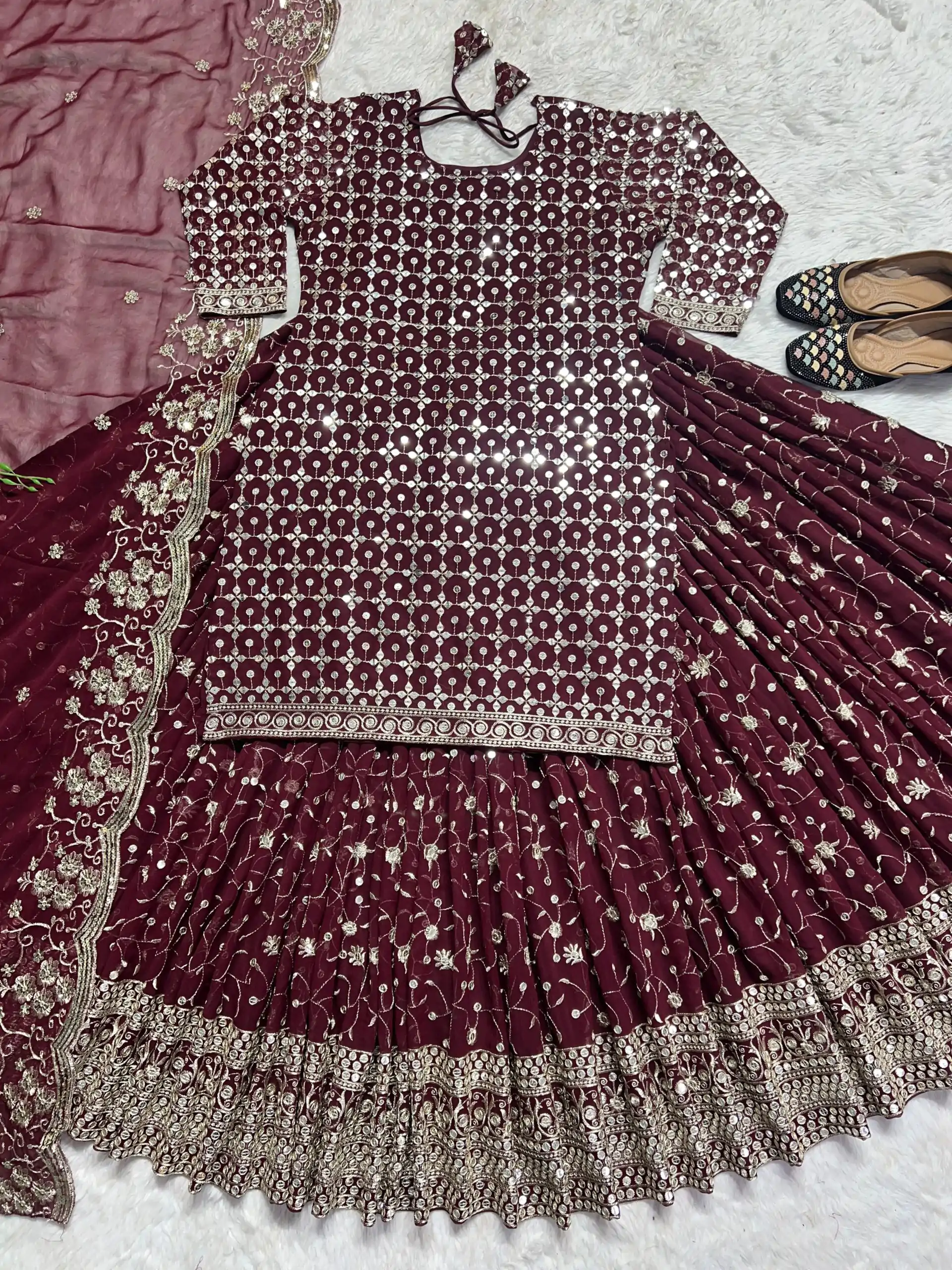 MF 418 Maroon Color Sequence Multi Needle Work Lehenga Choli Wedding, Party, Festive, Events Etc. Expected 4-6 Working Days @2199/- | Salwar suit, Designer Suits, Casual Suits, Creative suits, Palazzo Suits, Party Wear Suits, Patiala Suits, Straight Suits