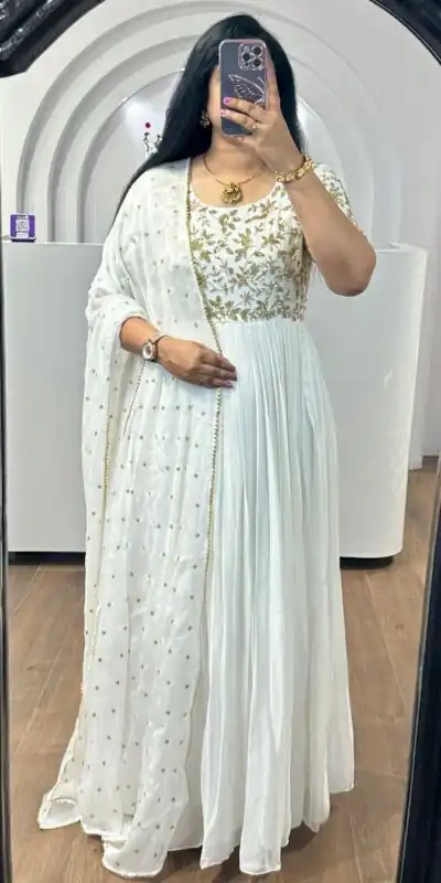 RTC 5725 White Color Chinon Silk Thread Sequence Anarkali Suit Casual, Wedding, Party, Festive, Events. Expected Delivery 4-6 Working Days @1849/- | Anarkali Suits, Bollywood Anarkali, Creative-Anarkali, Designer Anarkali, Embroidered Anarkali, Party Wear Anarkali