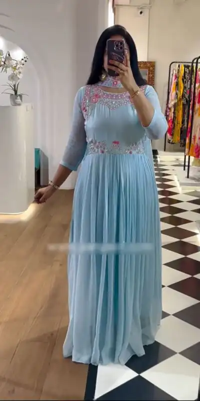 PC 369 Blue Color Fox Georgette Embroidery Sequence Work Gown Casual, Party Wear, Events, Festivals Wear Etc. Expected Delivery 4-6 Working Days @1829/- | Gowns, Bollywood Gowns, Creative Gowns, Designer Gowns, Embroidered Gowns, Party Wear Gowns