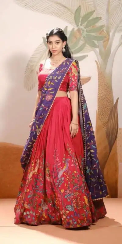 PC 376 Red Color Chant Crepe Kalamkari Printed Lehenga Choli Casual, Party Wear, Events, Festivals Wear Expected Delivery 4-6 Working Days @2099/- | Lehenga, Bollywood Lehenga, Creative Lehenga, Designer Lehenga, Embroidered Lehenga, Party Wear Lehenga