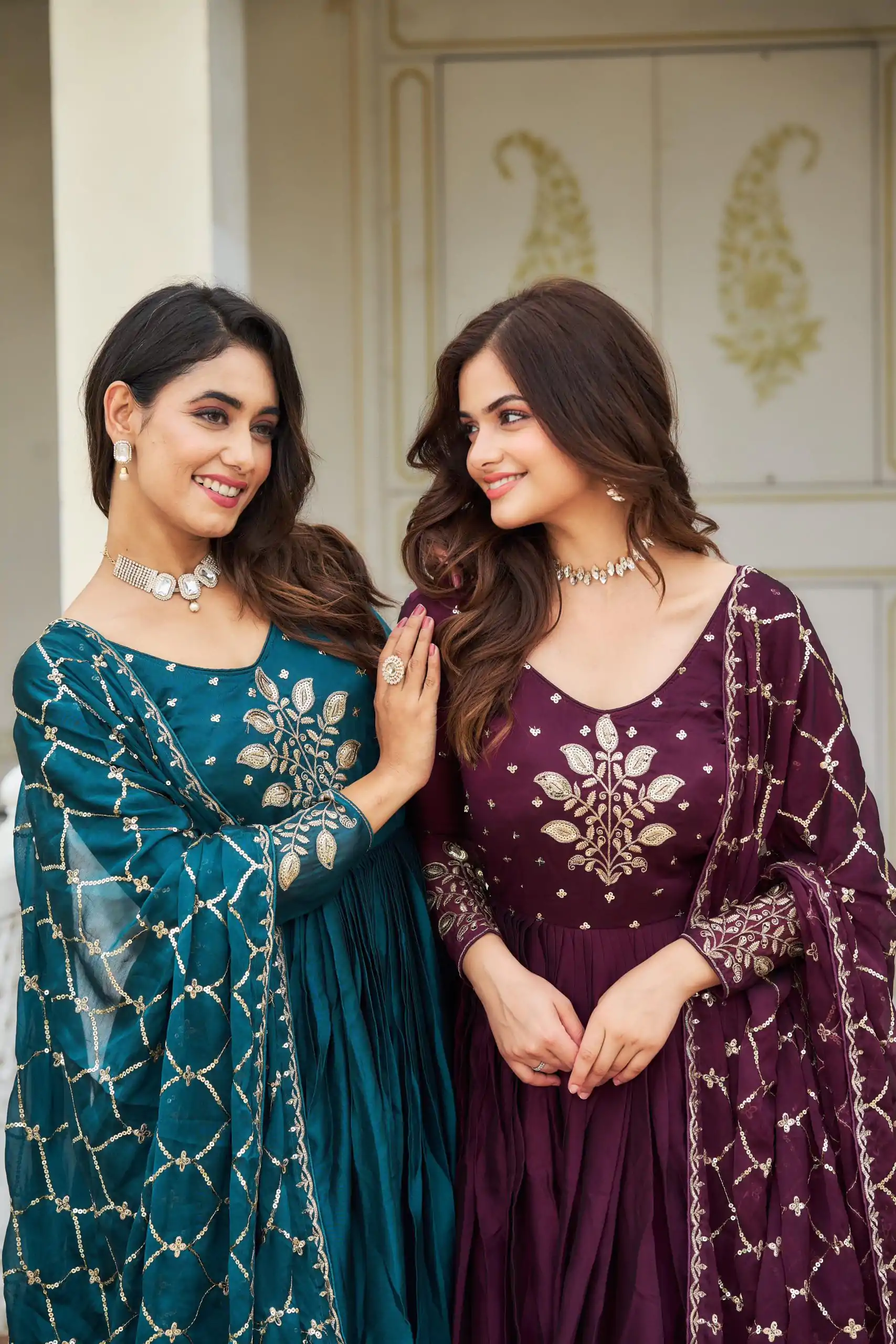 Ram 022 Purple Color Rangoli Sequence Embroidery Gown Casual, Wedding, Festive, Events Expected Delivery 4-6 Working Days @2099/- | Gowns, Bollywood Gowns, Creative Gowns, Designer Gowns, Embroidered Gowns, Party Wear Gowns