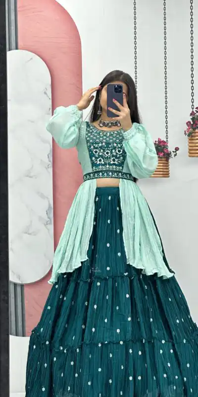 PC 419 Green Color Chinon Real Handwork Lehenga Choli Casual, Party Wear, Events, Festivals Wear Expected Delivery 4-6 Working Days @2629/- | Lehenga, Bollywood Lehenga, Creative Lehenga, Designer Lehenga, Embroidered Lehenga, Party Wear Lehenga