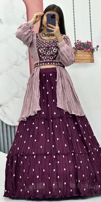 PC 419 Purple Color Chinon Real Handwork Lehenga Choli Casual, Party Wear, Events, Festivals Wear Expected Delivery 4-6 Working Days @2629/- | Lehenga, Bollywood Lehenga, Creative Lehenga, Designer Lehenga, Embroidered Lehenga, Party Wear Lehenga