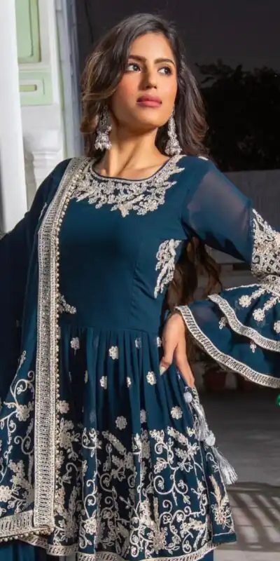 NSR 772 Blue Color Georgette Embroidery Heavy Moti Lace Salwar Suit Casual, Party Festive, Events Etc. Expected Delivery 4-6 Working Days @1999/- | Jump Suits, Salwar suit, Designer Suits, Casual Suits, Creative suits, Palazzo Suits, Party Wear Suits, Patiala Suits, Straight Suits