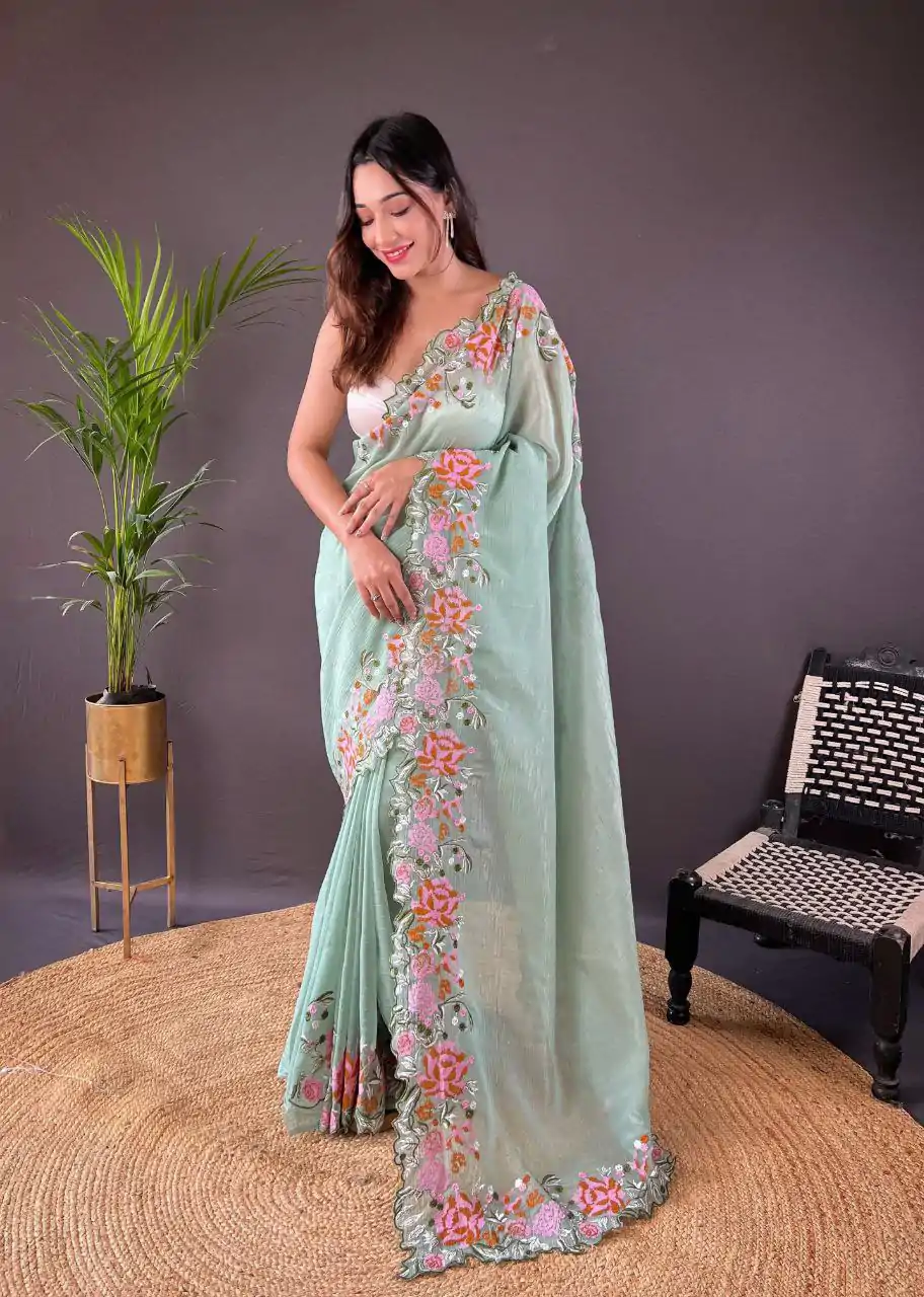 BT 3117 Light Green Color Soft Glossy Silk Embroidery Saree Casual, Party Wear, Traditional Wear, Wedding Wear, Events Etc.@1999/- | Sarees, Bollywood Sarees, Creative Sarees, Designer Sarees, Ethnic Saree, Modern Digital sarees, Party Wear Sarees