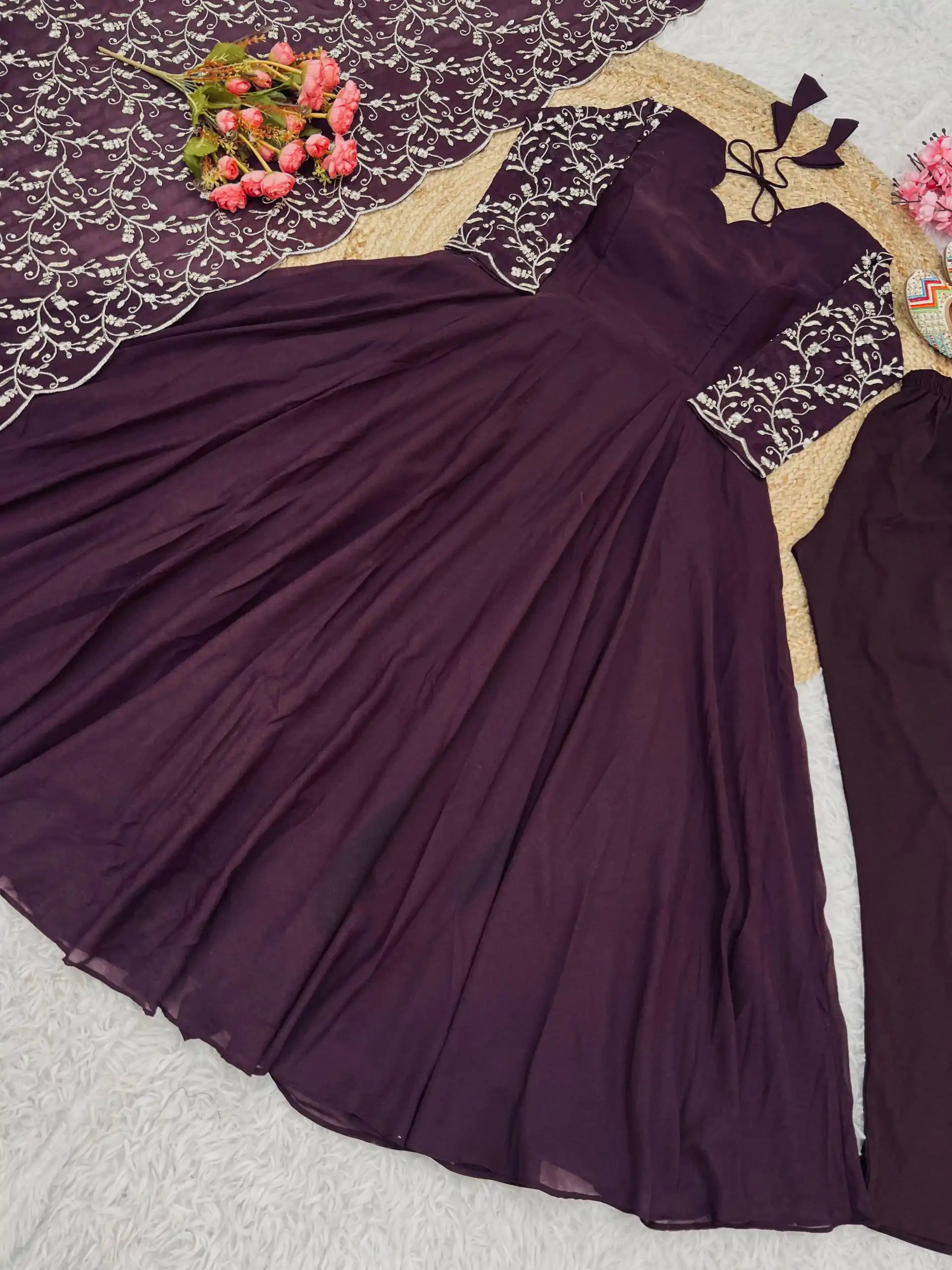 SRK 5190 Maroon Color Georgette Embroidery Anarkali Suit Wedding, Party, Festive, Events Expected Delivery 4-6 Working Days @ 1949/- | Anarkali Suits, Bollywood Anarkali, Creative-Anarkali, Designer Anarkali, Embroidered Anarkali, Party Wear Anarkali, Straight Suits