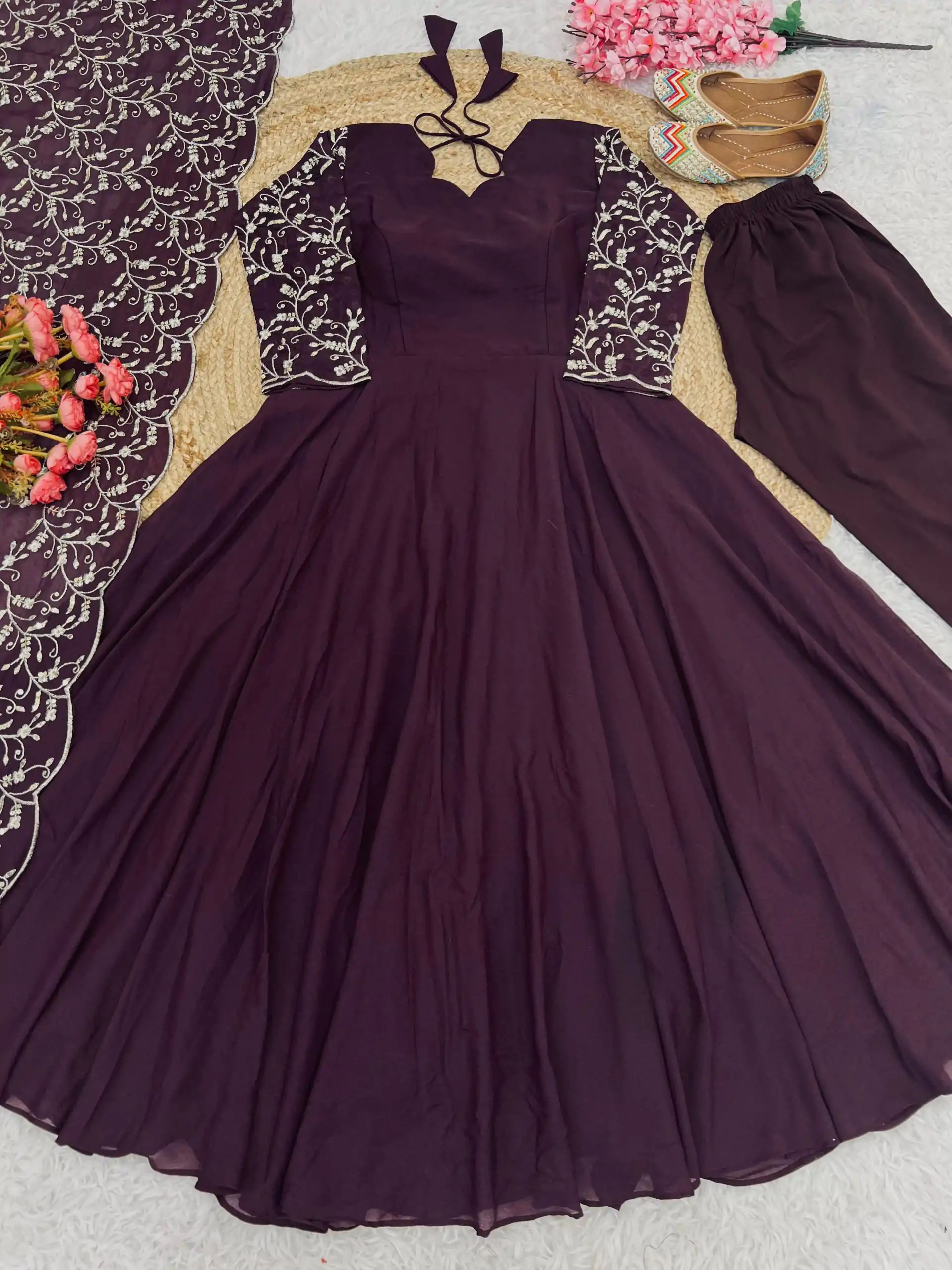 SRK 5190 Maroon Color Georgette Embroidery Anarkali Suit Wedding, Party, Festive, Events Expected Delivery 4-6 Working Days @ 1949/- | Anarkali Suits, Bollywood Anarkali, Creative-Anarkali, Designer Anarkali, Embroidered Anarkali, Party Wear Anarkali, Straight Suits