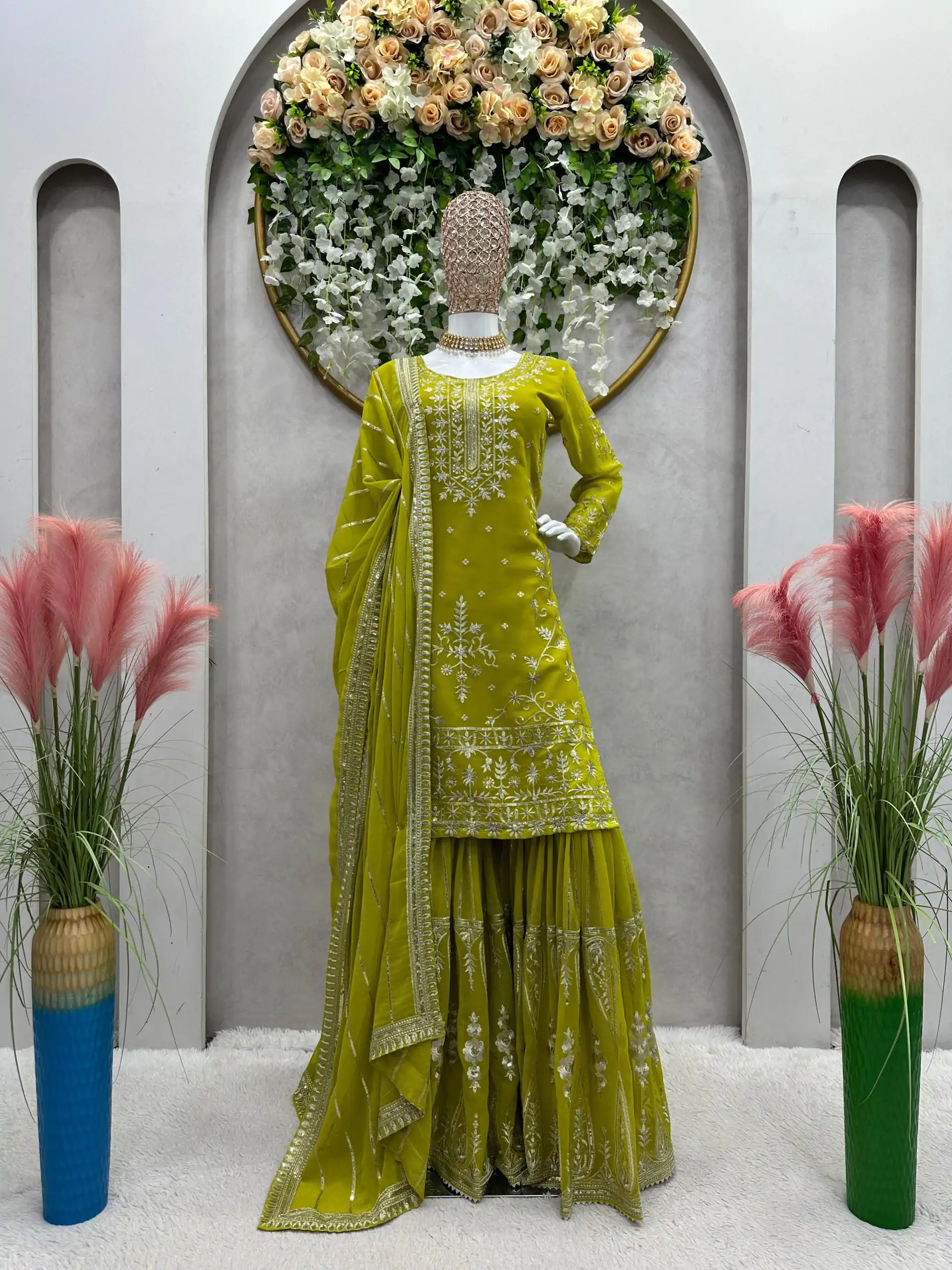 RTC 5723 Mehndi Color Georgette Thread Sequence Salwar Suit Wedding, Party, Festive, Events Etc. Expected Delivery 4-6 Working Days @2549/- | Jump Suits, Salwar suit, Designer Suits, Casual Suits, Creative suits, Palazzo Suits, Party Wear Suits, Patiala Suits, Straight Suits