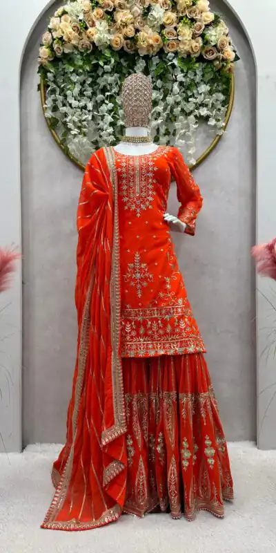RTC 5723 Orange Color Georgette Thread Sequence Salwar Suit Wedding, Party, Festive, Events Etc. Expected Delivery 4-6 Working Days @2549/- | Jump Suits, Salwar suit, Designer Suits, Casual Suits, Creative suits, Palazzo Suits, Party Wear Suits, Patiala Suits, Straight Suits