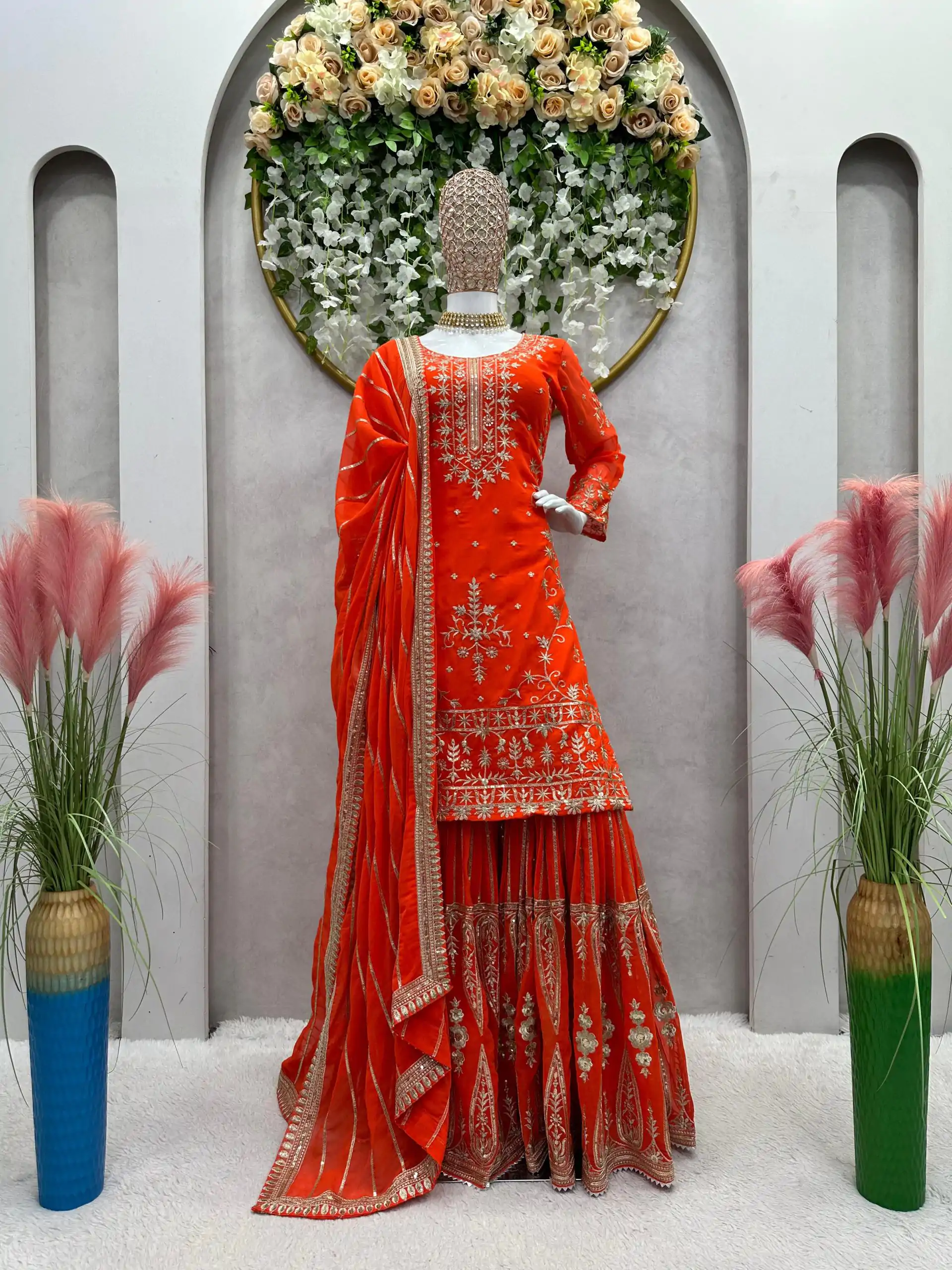 RTC 5723 Orange Color Georgette Thread Sequence Salwar Suit Wedding, Party, Festive, Events Etc. Expected Delivery 4-6 Working Days @2549/- | Jump Suits, Salwar suit, Designer Suits, Casual Suits, Creative suits, Palazzo Suits, Party Wear Suits, Patiala Suits, Straight Suits