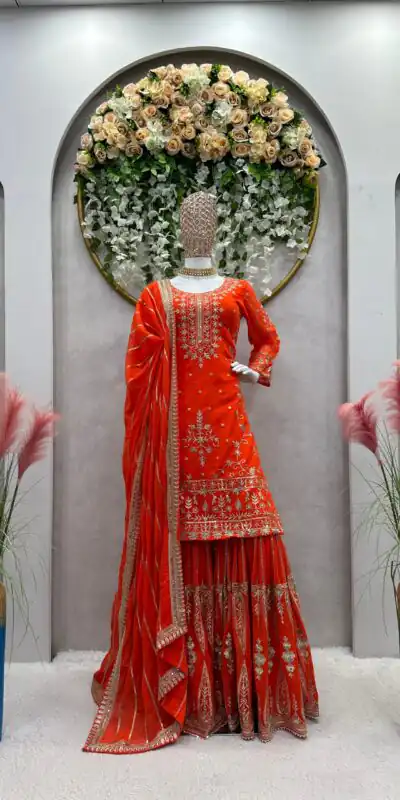 RTC 5723 Orange Color Georgette Thread Sequence Salwar Suit Wedding, Party, Festive, Events Etc. Expected Delivery 4-6 Working Days @2549/- | Jump Suits, Salwar suit, Designer Suits, Casual Suits, Creative suits, Palazzo Suits, Party Wear Suits, Patiala Suits, Straight Suits