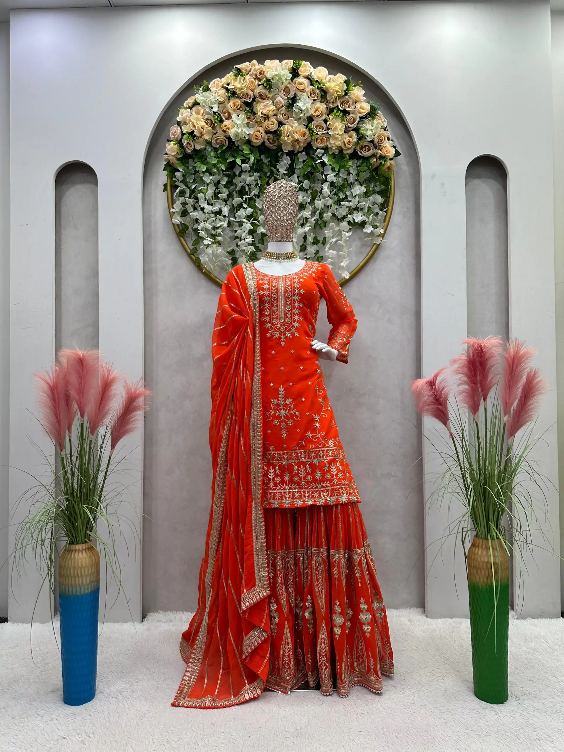 RTC 5723 Orange Color Georgette Thread Sequence Salwar Suit Wedding, Party, Festive, Events Etc. Expected Delivery 4-6 Working Days @2549/- | Jump Suits, Salwar suit, Designer Suits, Casual Suits, Creative suits, Palazzo Suits, Party Wear Suits, Patiala Suits, Straight Suits