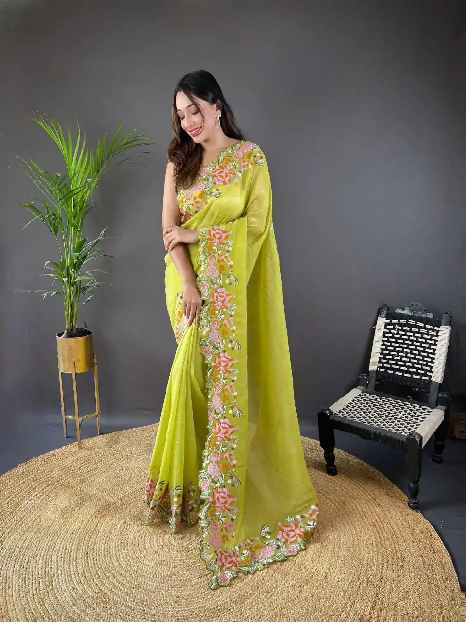 BT 3117 Parrot Green Color Soft Glossy Silk Embroidery Saree Casual, Party Wear, Traditional Wear, Wedding Wear, Events Etc.@1999/- | Sarees, Bollywood Sarees, Creative Sarees, Designer Sarees, Ethnic Saree, Modern Digital sarees, Party Wear Sarees