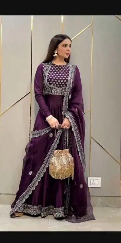 SRK 5057 Purple Color Georgette Sequence Embroidery Gown Casual, Wedding, Party, Festive, Events Etc. Expected Delivery 4-6 Working Days @1899/- | Gowns, Bollywood Gowns, Creative Gowns, Designer Gowns, Embroidered Gowns, Party Wear Gowns