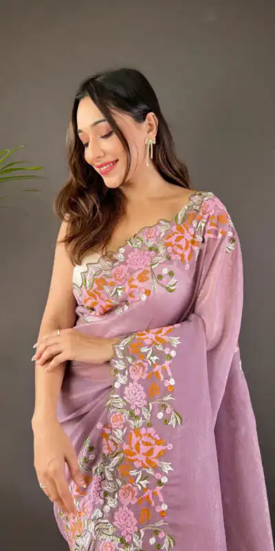 BT 3117 Purple Color Soft Glossy Silk Embroidery Saree Casual, Party Wear, Traditional Wear, Wedding Wear, Events Etc.@1999/- | Sarees, Bollywood Sarees, Creative Sarees, Designer Sarees, Ethnic Saree, Modern Digital sarees, Party Wear Sarees