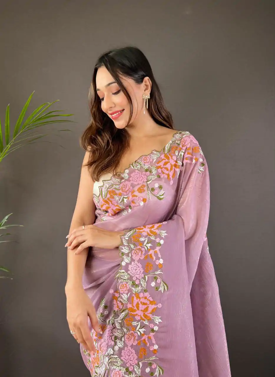 BT 3117 Purple Color Soft Glossy Silk Embroidery Saree Casual, Party Wear, Traditional Wear, Wedding Wear, Events Etc.@1999/- | Sarees, Bollywood Sarees, Creative Sarees, Designer Sarees, Ethnic Saree, Modern Digital sarees, Party Wear Sarees