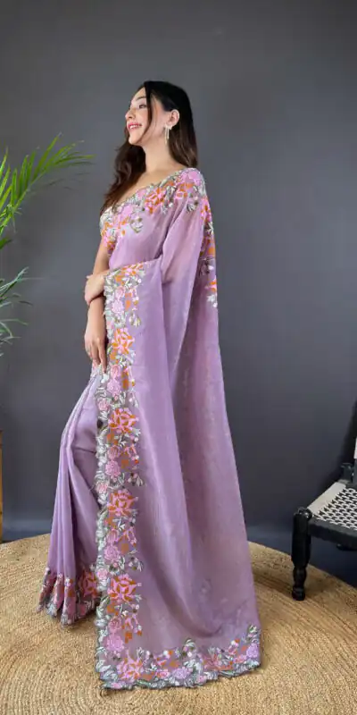 BT 3117 Purple Color Soft Glossy Silk Embroidery Saree Casual, Party Wear, Traditional Wear, Wedding Wear, Events Etc.@1999/- | Sarees, Bollywood Sarees, Creative Sarees, Designer Sarees, Ethnic Saree, Modern Digital sarees, Party Wear Sarees