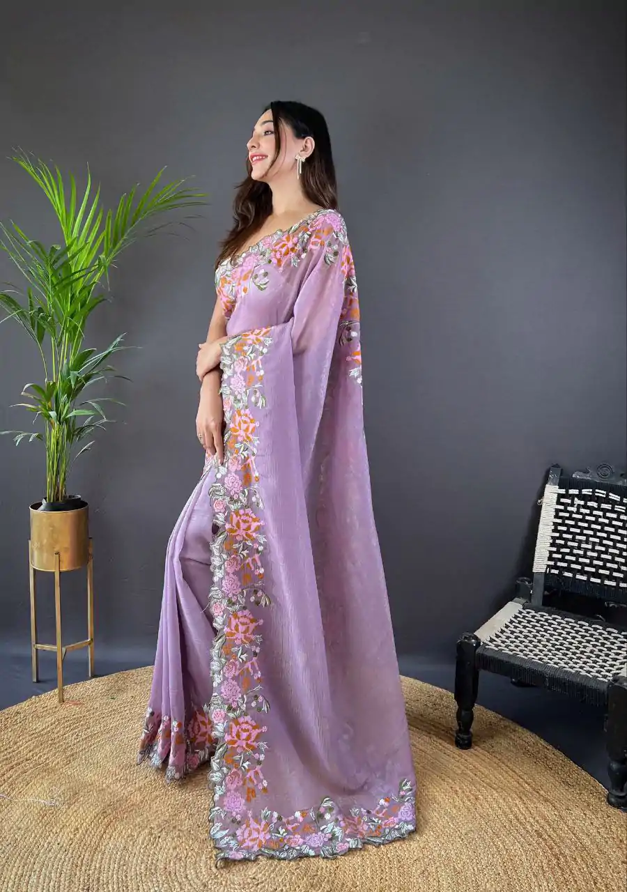 BT 3117 Purple Color Soft Glossy Silk Embroidery Saree Casual, Party Wear, Traditional Wear, Wedding Wear, Events Etc.@1999/- | Sarees, Bollywood Sarees, Creative Sarees, Designer Sarees, Ethnic Saree, Modern Digital sarees, Party Wear Sarees