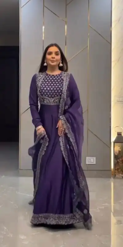 SRK 5057 Violate Color Georgette Sequence Embroidery Gown Casual, Wedding, Party, Festive, Events Etc. Expected Delivery 4-6 Working Days @1899/- | Gowns, Bollywood Gowns, Creative Gowns, Designer Gowns, Embroidered Gowns, Party Wear Gowns