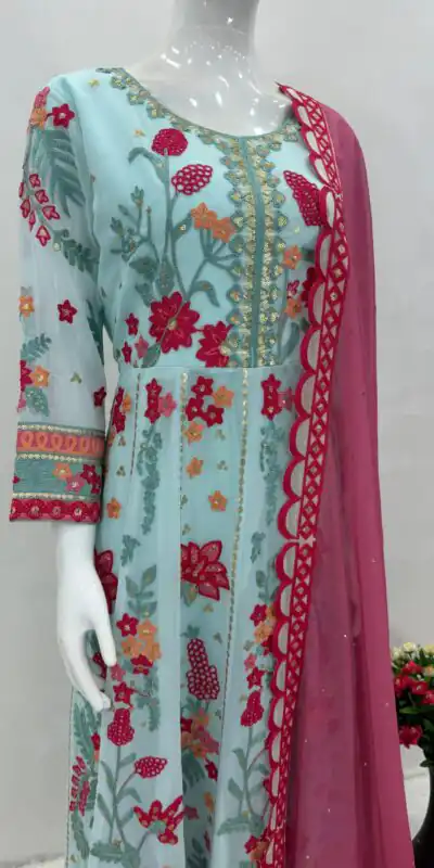 KF 1645 Blue Color Georgette Embroidered Sequence Salwar Suit Wedding, Party, Festive, Events Etc.  Expected Delivery 4-6 Working Days @2149/-Only | Salwar suit, Designer Suits, Casual Suits, Creative suits, Palazzo Suits, Party Wear Suits, Straight Suits