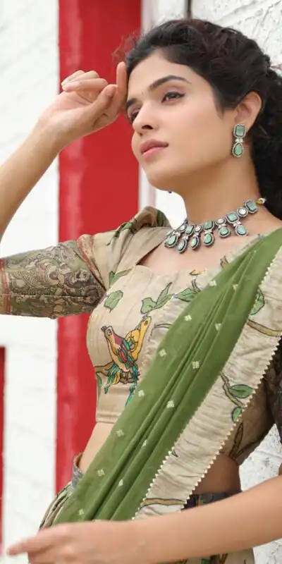 PC 337 Chiku Color Malhari Silk Kalamkari Printed Lehenga Choli Casual, Party Wear, Events, Festivals Wear Expected Delivery 4-6 Working Days @2099/- | Lehenga, Bollywood Lehenga, Creative Lehenga, Designer Lehenga, Embroidered Lehenga, Party Wear Lehenga