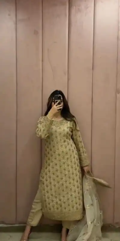  ZSR 3064 Golden Color Georgette Thread Georgette Salwar Suit Casual, Wedding, Festive, Events Expected Delivery 4-6 Working Days @2099/- | Jump Suits, Salwar suit, Designer Suits, Casual Suits, Creative suits, Palazzo Suits, Party Wear Suits, Patiala Suits, Straight Suits