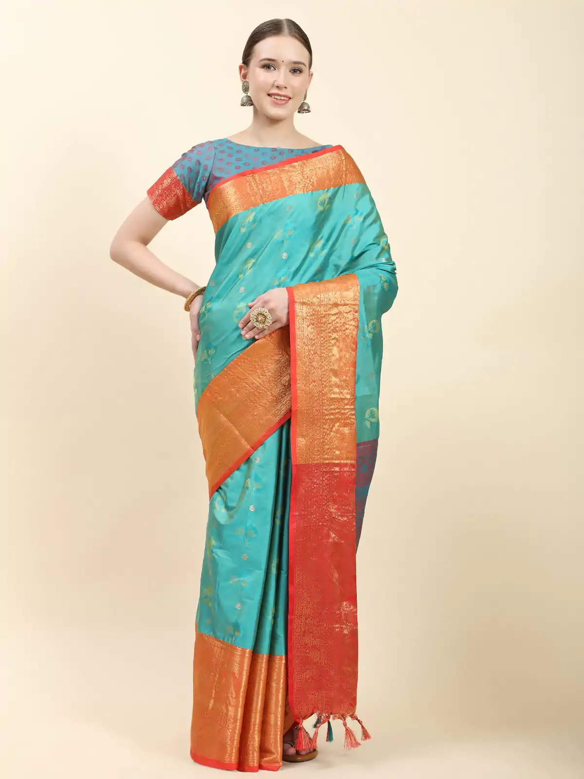 MB™️3251 Firozi Color Soft Kanjivaram Pattu Self Jacquard Saree Casual, Wedding, Party, Festival, Events, Expected Delivery 4-6 Working Days @1699/- | Sarees, Bollywood Sarees, Creative Sarees, Designer Sarees, Embroidered Sarees, Ethnic Saree, Modern Digital sarees, Party Wear Sarees