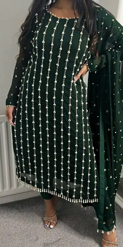 RTC 5731 Green Color Georgette Thread Rivet Moti Salwar Suit Casual, Wedding, Party, Festive, Events. Expected Delivery 4-6 Working Days @2449/- | Kurti, Bollywood Kurti, Creative Kurtis, Designer Kurti, Party Wear Kurti, Selfie Kurti