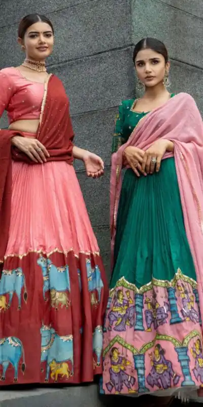 PC 418 Green Color Pure Chinon Kalamkari Printed Lehenga Choli Casual, Party Wear, Events, Festivals Wear Etc. Expected Delivery 4-6 Working Days @2129/- | Lehenga, Bollywood Lehenga, Creative Lehenga, Designer Lehenga, Embroidered Lehenga, Party Wear Lehenga