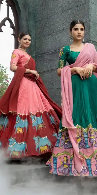 PC 418 Green Color Pure Chinon Kalamkari Printed Lehenga Choli Casual, Party Wear, Events, Festivals Wear Etc. Expected Delivery 4-6 Working Days @2129/- | Lehenga, Bollywood Lehenga, Creative Lehenga, Designer Lehenga, Embroidered Lehenga, Party Wear Lehenga