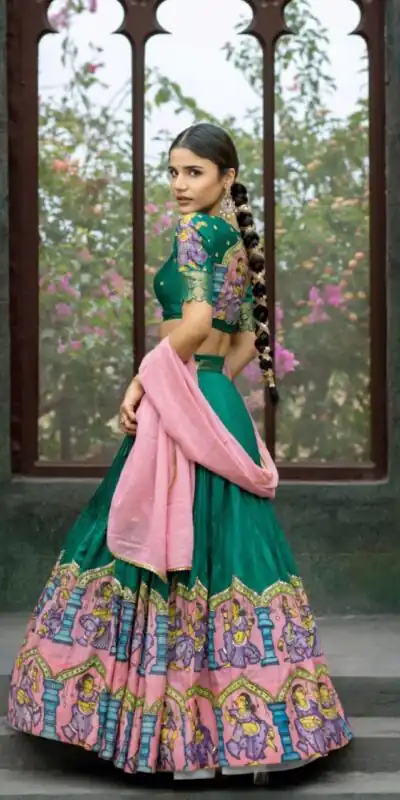 PC 418 Green Color Pure Chinon Kalamkari Printed Lehenga Choli Casual, Party Wear, Events, Festivals Wear Etc. Expected Delivery 4-6 Working Days @2129/- | Lehenga, Bollywood Lehenga, Creative Lehenga, Designer Lehenga, Embroidered Lehenga, Party Wear Lehenga