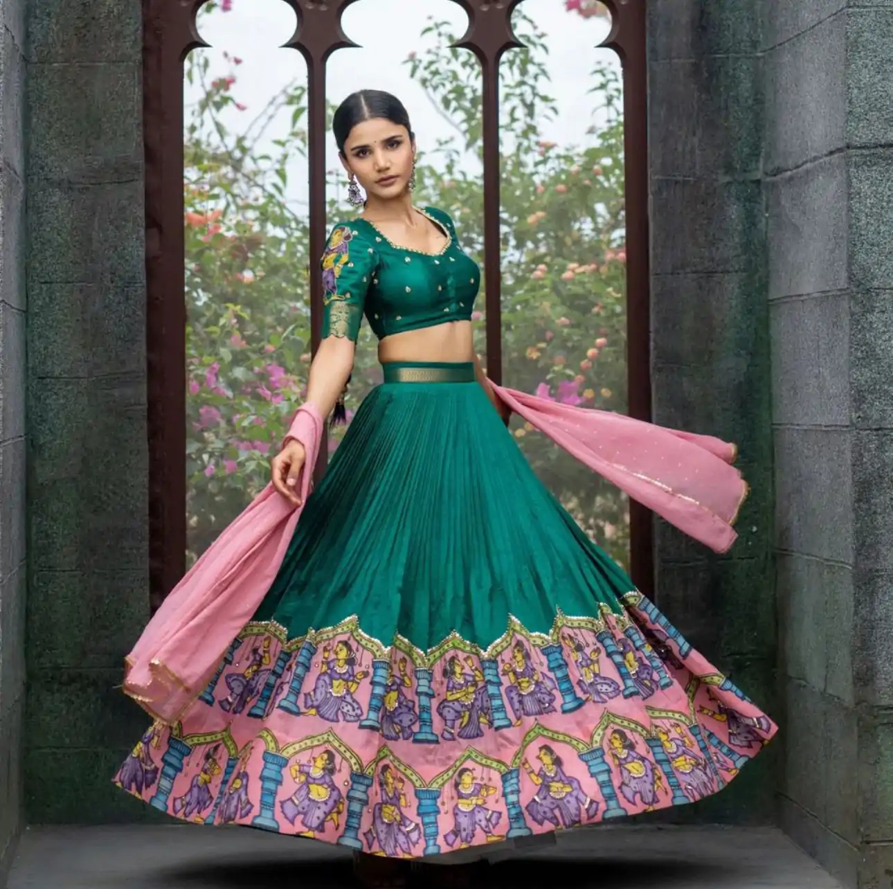 PC 418 Green Color Pure Chinon Kalamkari Printed Lehenga Choli Casual, Party Wear, Events, Festivals Wear Etc. Expected Delivery 4-6 Working Days @2129/- | Lehenga, Bollywood Lehenga, Creative Lehenga, Designer Lehenga, Embroidered Lehenga, Party Wear Lehenga