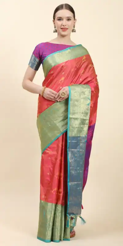 MB™️3251 Pink Color Soft Kanjivaram Pattu Self Jacquard Saree Casual, Wedding, Party, Festival, Events, Expected Delivery 4-6 Working Days @1699/- | Sarees, Bollywood Sarees, Creative Sarees, Designer Sarees, Embroidered Sarees, Ethnic Saree, Modern Digital sarees, Party Wear Sarees