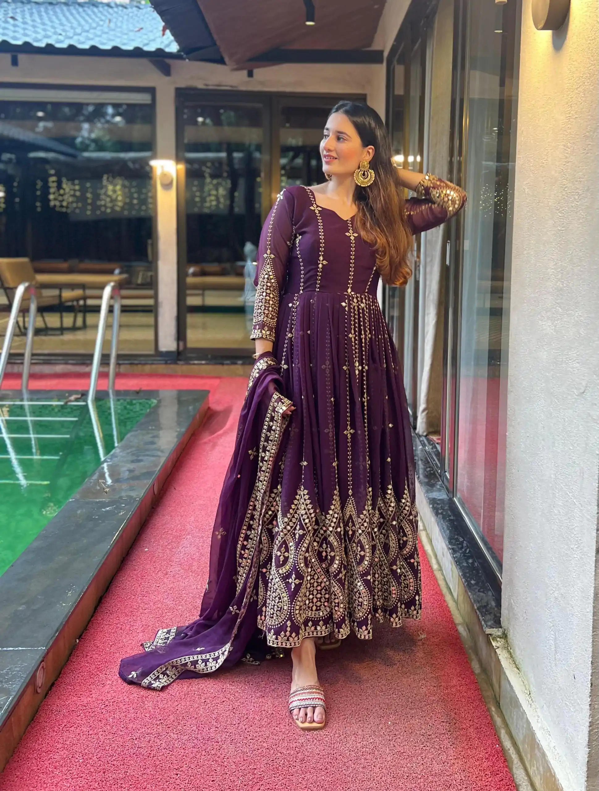 NF 1179 Purple Color Georgette Embroidery Sequence Salwar Suit Casual, Wedding, Party, Festive, Events . Expected Delivery  4-6 Working Days @2499 | Anarkali Suits, Bollywood Anarkali, Creative-Anarkali, Designer Anarkali, Embroidered Anarkali, Party Wear Anarkali