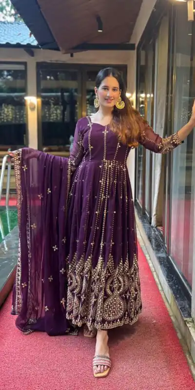 NF 1179 Purple Color Georgette Embroidery Sequence Salwar Suit Casual, Wedding, Party, Festive, Events . Expected Delivery 4-6 Working Days @2499 | Anarkali Suits, Bollywood Anarkali, Creative-Anarkali, Designer Anarkali, Embroidered Anarkali, Party Wear Anarkali