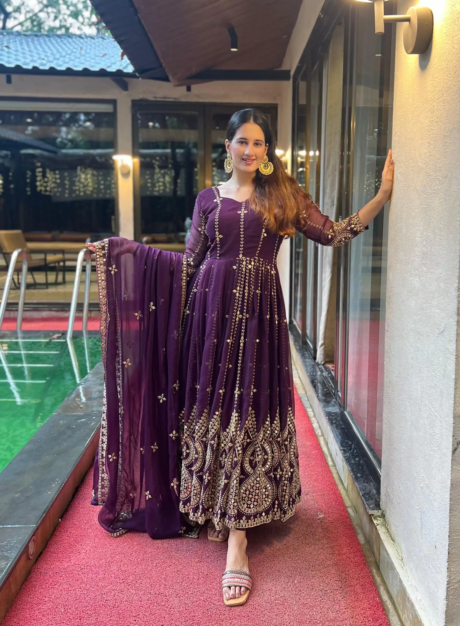 NF 1179 Purple Color Georgette Embroidery Sequence Salwar Suit Casual, Wedding, Party, Festive, Events . Expected Delivery  4-6 Working Days @2499 | Anarkali Suits, Bollywood Anarkali, Creative-Anarkali, Designer Anarkali, Embroidered Anarkali, Party Wear Anarkali