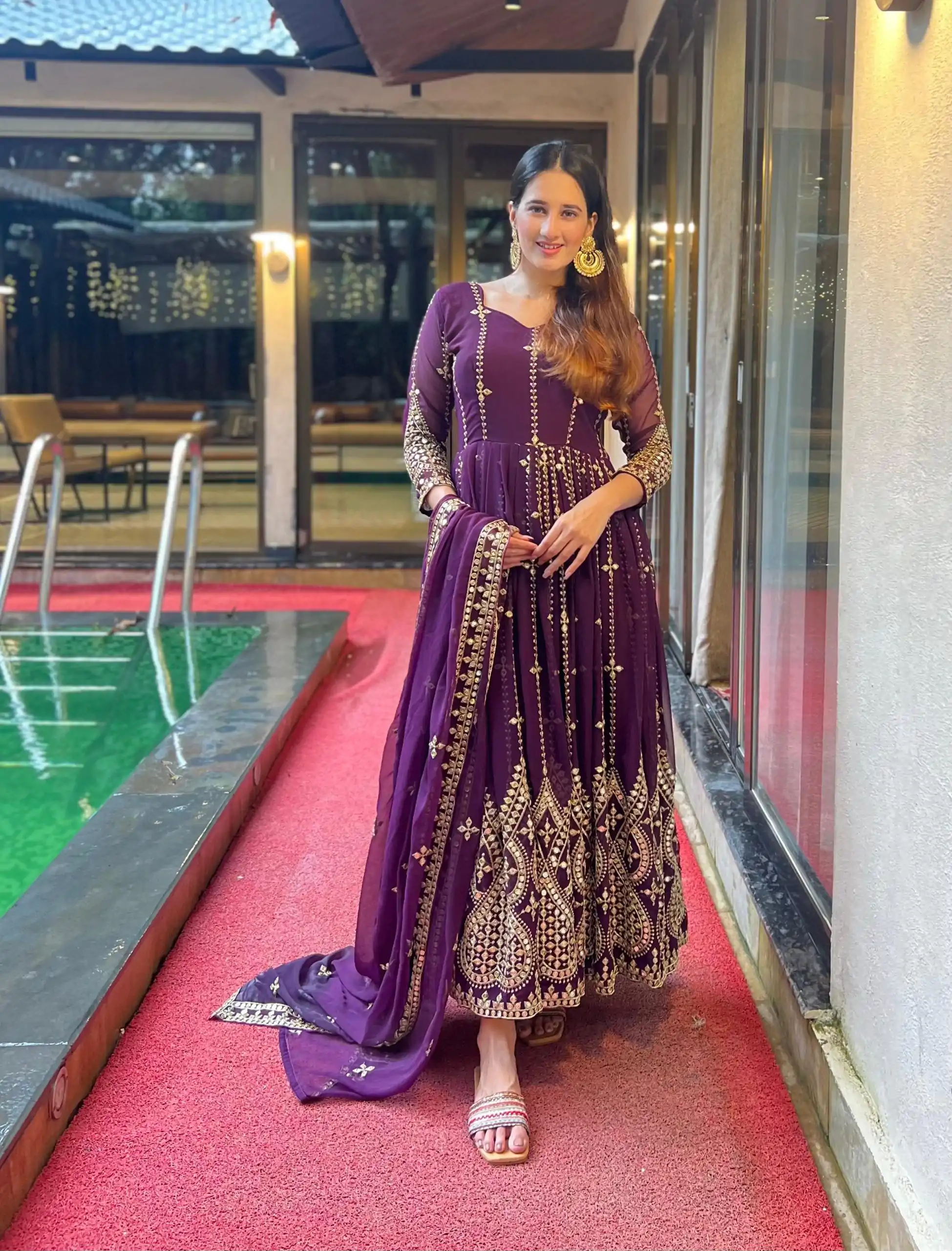 NF 1179 Purple Color Georgette Embroidery Sequence Salwar Suit Casual, Wedding, Party, Festive, Events . Expected Delivery  4-6 Working Days @2499 | Anarkali Suits, Bollywood Anarkali, Creative-Anarkali, Designer Anarkali, Embroidered Anarkali, Party Wear Anarkali